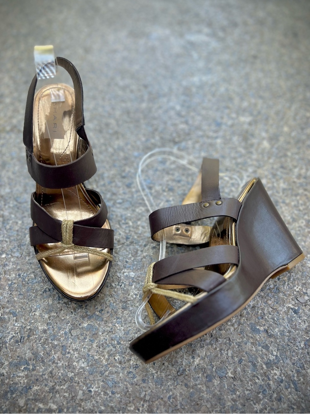 TAHARI India Strappy  Brown Wedge Sandals with Twine accent-size 8